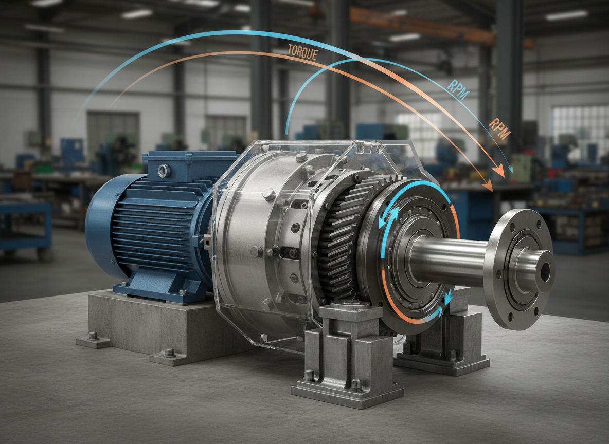 Motor, redutor e eixo para estudo de torque, potência e RPM
